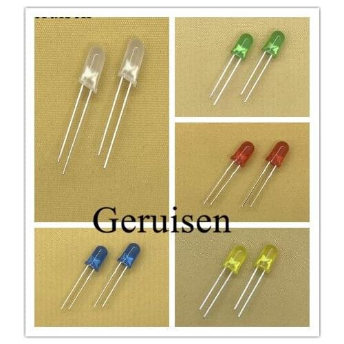 F5 1000pcs 5MM Round Yellow White Red Green Blue Diffused Round DIP Diode LED Lamp Light