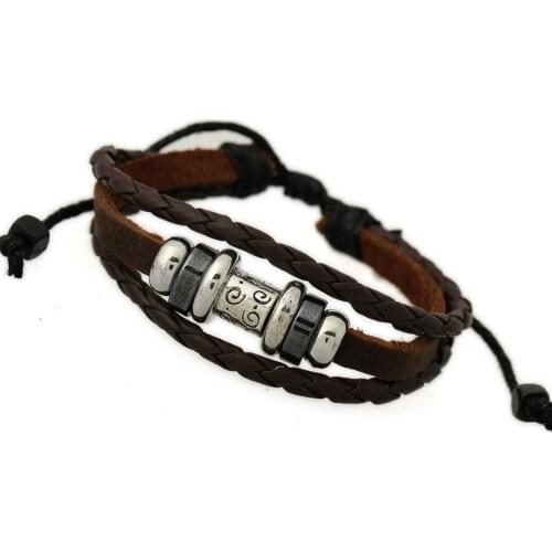 Hot Male Leather Bracelets Bangles For Men Brown Braided Rope Fashion Wrist Band Bracelet Men Jewelry Lace-Up Pulseira Masculina