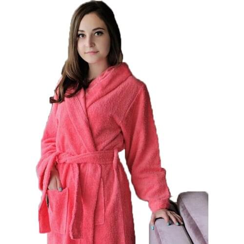 Cotton Hooded Bathrobe Women Men Sleepwear Bathrobe for Girls Blanket Wowel Fleece Thickening Lovers Long Soft Autumn Winter