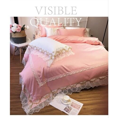 Cotton PrintedLace Princess Bed set Luxury Wedding Bedding Sets Queen King size Bedlinen Sheet Set Bedclothes