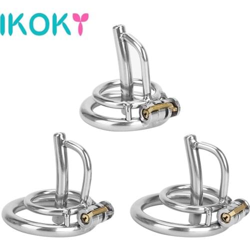 IKOKY Male Chastity Device Cock Lock Sex Toys For Men Sex Products Penis Cage With Catheter Stainless Steel
