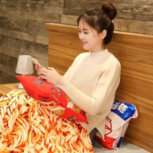 Kawaii Pillow Blanket Simulation Instant Noodles Plush Pillow with Blanket Stuffed Beef Fried Noodles Gifts Plush Food Plush Toy