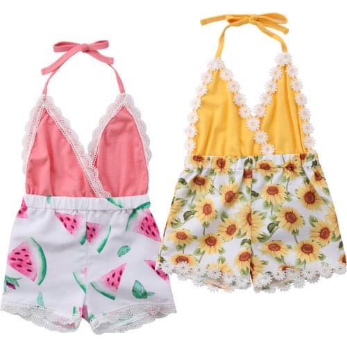 Citgeett Newborn Toddler Kids Baby Girl Romper Neck Sunflower Watermelon Jumpsuit Outfits Sunsuit Cute Summer Clothes