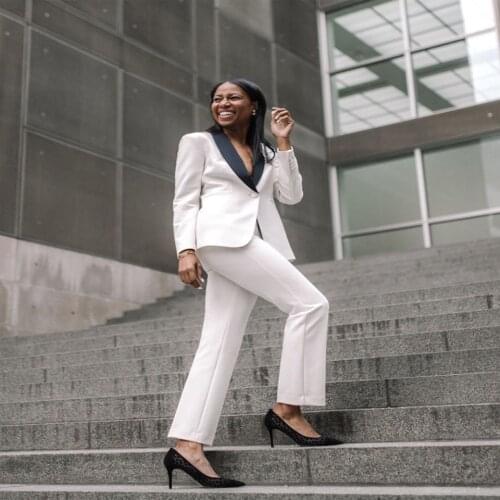 White Shawl Lapel Pant Suits for Women Plus Size Custom Made Ladies Pantsuit Blazer+Pants for Work Pantsuit for Wedding Party