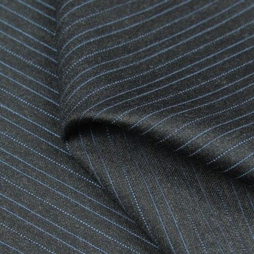 Gray fancy pure wool worsted suiting fabric blue striped on deep gray background,WF237
