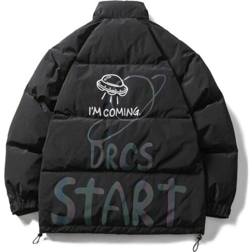 Hip Hop UFO Laser Colorful Reflective Print Down Coats 2021 Mens Jacket Harajuku Winter Padded Jacket Warm Outwear Men Clothing
