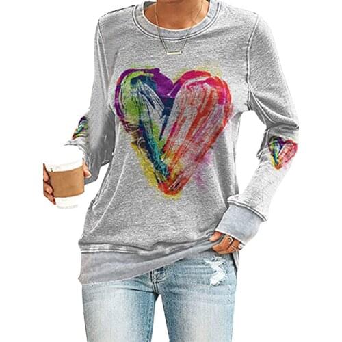 Hot Sale Spring Autumn Womens Sweatshirt Love Heart Printed Casual Pullover Ladies Long Sleeve Round Neck Tops Ropa Mujer 2021