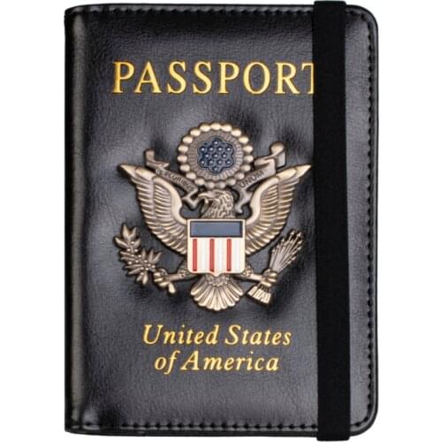 M68C RFID Blocking Leather Passport Holder Cover Case Travel Wallet Elastic Strap