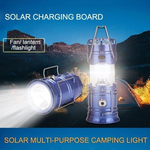 Multi-function Solar Flashlight with Mini Fan Rechargeable LED Camping Light Table Lamp Flashlight JA55
