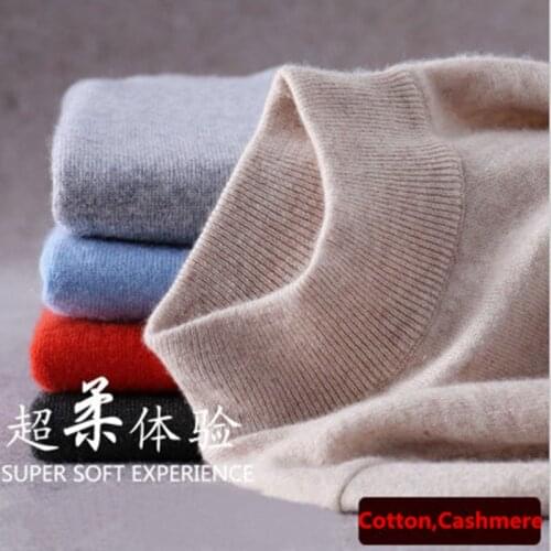 2020 Fashion Pure Color Cashmere Mens Sweater Semi-high Collar Male Knitted Sweater Men Women Loose Pullover Turtleneck Sweater