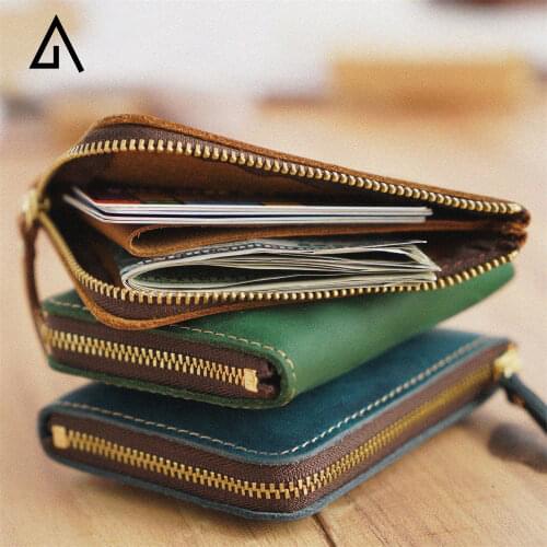 Mens Zipper Wallet Genuine Leather Coin Purse Creative Retro Cowhide Wallet Casual Solid Short Style