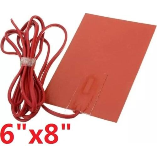 6"X8" 300W 220v Silicone Heater Engine Block Oil Pan Hydraulic Tank Heating Plate w/ 2m Cord+90C Thermostat+3M PSA