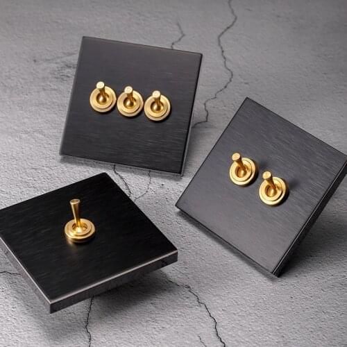 Light Luxury Black Stainless Steel Panel 1-4 Gang 2 Way Wall Light Switch Hotel Guest House Brass Lever Retro Toggle Switch