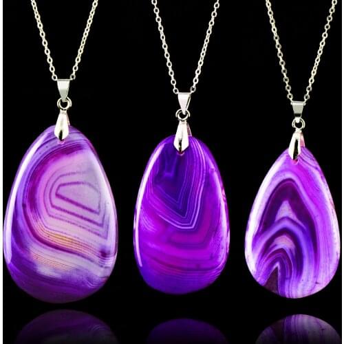 Irregular Purple carnelian Geode Slice Mineral Pendants Necklace Women Clavicle Chain Colorful Stone Jewelry Water Drop Chain