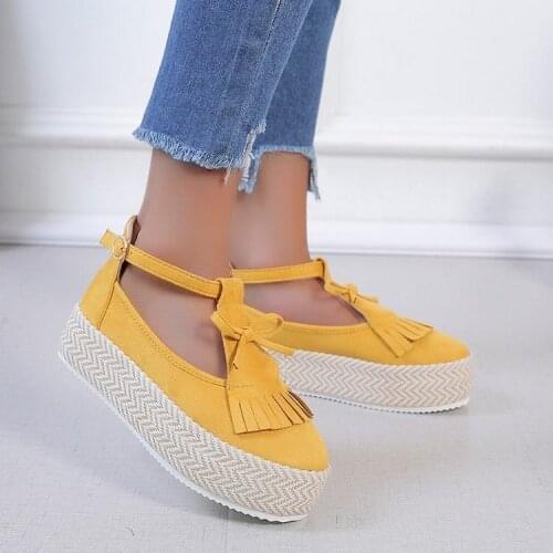 New European and American Thick-soled Tassel Womens Casual Shoes Student Fashion Large Size Simple Single Shoes Loafers Women