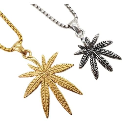 New 3 colors Plated 316L stainless steel Maple leaves charm necklace top quality stylish hip hop necklace unisex CARA0337