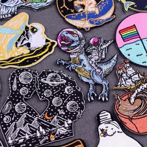 Astronaut Dinosaur Patch Embroidered Patches On Clothes Space Clothing Thermo Adhesive Patches DIY Camping Patches For Clothing