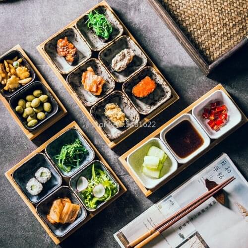 Japanese Style Simple Creative Grid Plate Platter Household Dried Fruit Plate Snack Plate Snack Plate Sauce Ceramic Plate