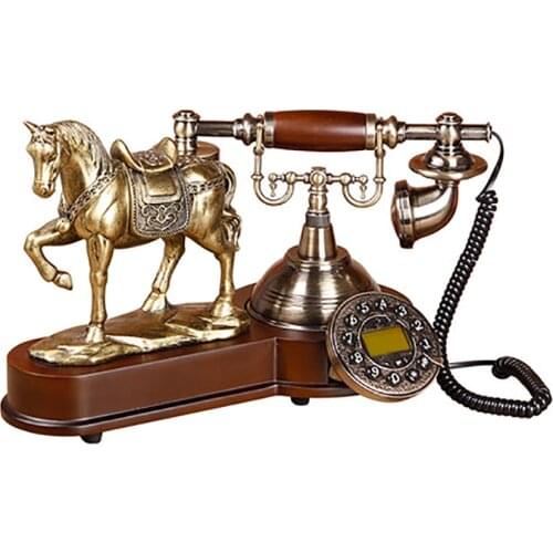 Retro Button Dial Corded Phone Telephone with 3D Horse Model, Caller ID, Screen Blue Light, Handsfree, Calendar for Home Office