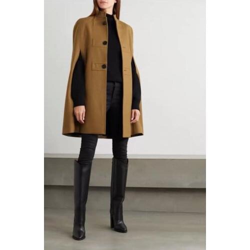 Sale 11.12 ! Hot Autumn Winter Stand Collar Vintage Wool Cloak Coat Women Loose Casual Temperament Overcoat Outerwear