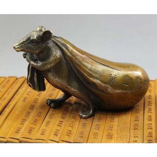 RARE ORIENTAL HANDWORK CARVING Lucky mouse bronze Statues