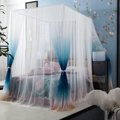 Luxury dream Ocean blue Mosquito Net Princess Insect Bed Canopy Netting Lace rectangle Mosquito Nets Curtain Contain the frame