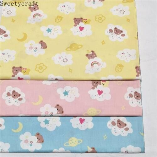 Cartoon Bear Moon Printed Twill 100% Cotton Fabric,Patchwork Cloth,Sewing Bedding Quilting Fat Quarters Material For Baby&Child