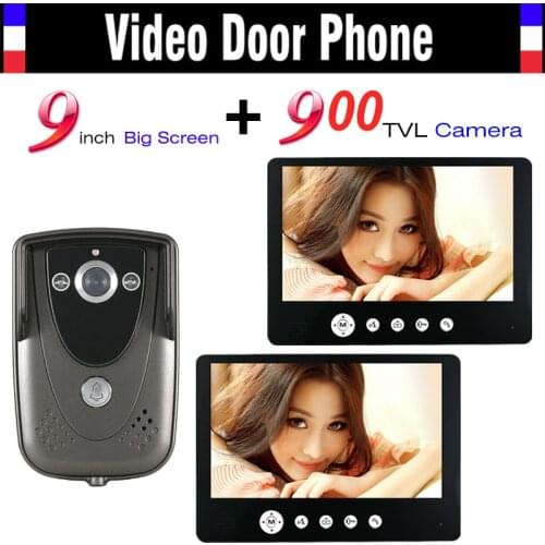 Video Intercom Door Phone System 9 Inch Monitor 900TVL HD Camera Wired Video Doorbell Kit IR Night Vision Camera 2-monitor