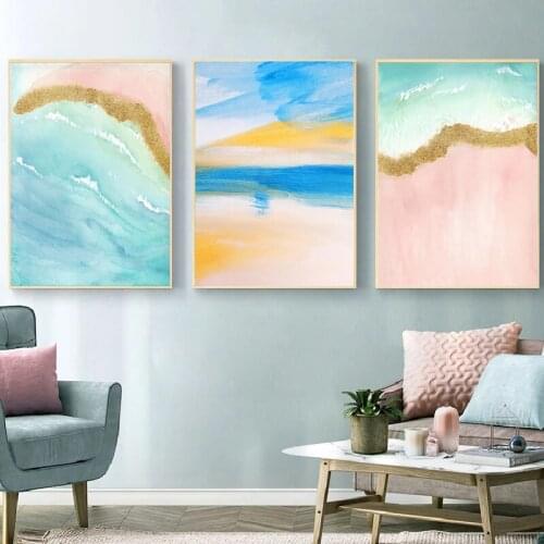 Nordic Pink Blue Abstract Art Oil Painting on Canvas Wall Art Posters Prints Wall Pictures for Living Room Home Cuadros Decor