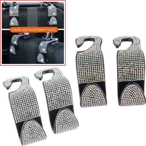 2Pcs Rhinestone Car Seat Back Headrest Hanger Hooks Universal Fit For Bag Purse Clothes Grocery Collection Accessories
