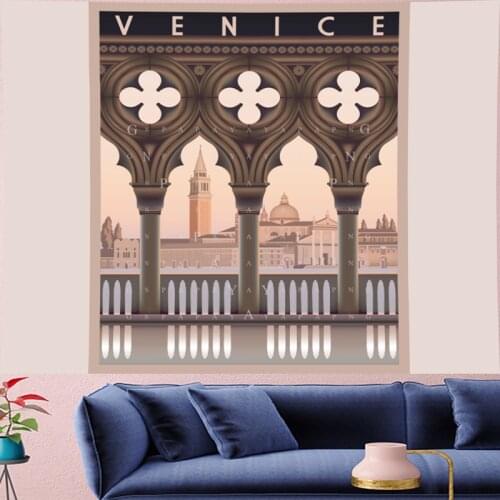 Vintage VENICE building Tapestry Nostalgic Pattern Retro landscape poster Wall Hanging persoanlity Home Decor Art Wall Carpets
