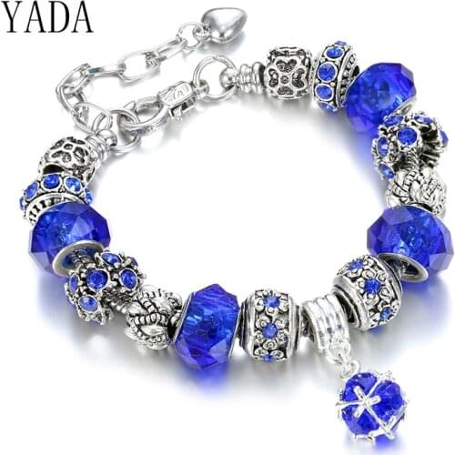 YADA Gifts Trendy Blue Flower cuff Bracelets&Bangles For Women Jewelry adjustable Bracelets Friendship Crystal Bracelet BT200182