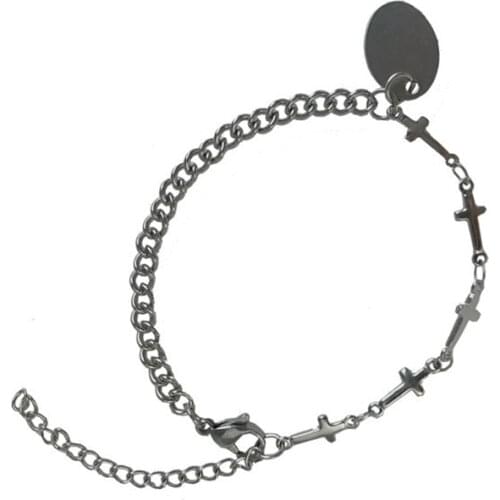 POTCET Womens Stainless Steel Round Sign Cross Titanium Steel Bracelet Geometric Fashion Hip Hop Personality Party Jewelry