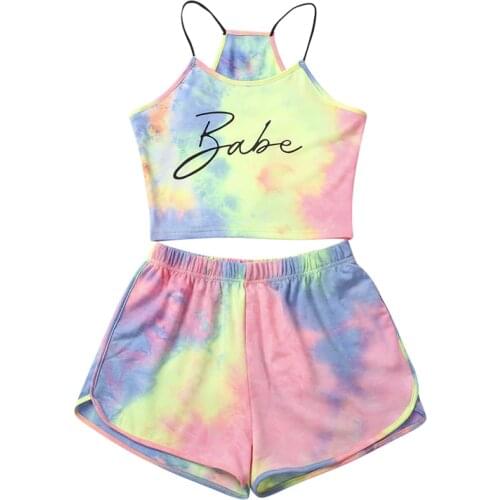 Tie Dye Two Piece Set Women Print Crop Top and Shorts set Elegant Homewear Ladies Dames 2 Piece Set Casual Streetwear