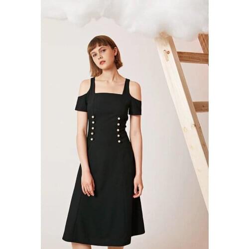 Womens Elegant Ink Black Pearl Dress