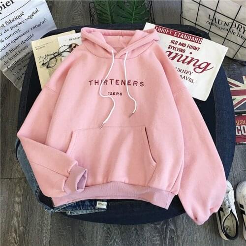 Winter Women Clothing Long Sleeved Print Letter Harajuku pink Women Hoodies Sweatshirt Fashion Pocket Lady Pullover Female