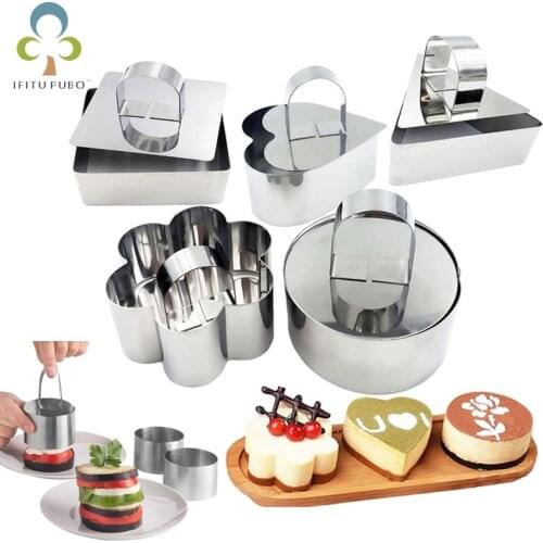 1/2/3pcs Cake Molds Stainless Steel Cake Rings Set 5 shape Dessert Mousse Mold with Pusher Pancake Pastry Tool Cookie Cutter ZXH