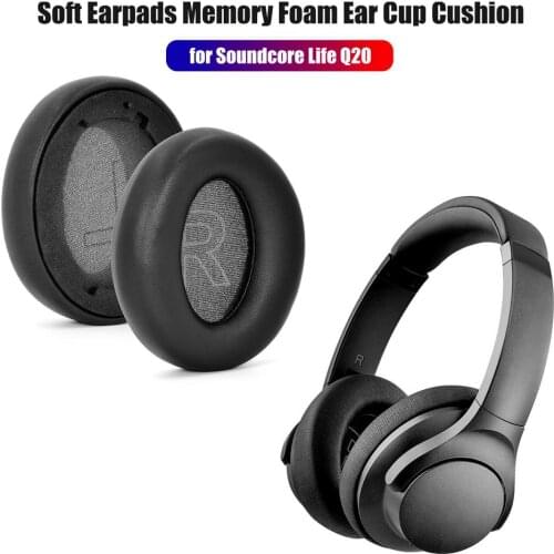 1 Pair Comfortable Memory Foam Ear Cushion For Soundcore Life Q20 / Q20 BT Headphones Replacement PU Leather Ear Pads Earmuffs