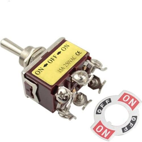 1PCS E-TEN223 Momentary AC 250V 15A DPDT (ON)-OFF-(ON) 3 Position 6Pin Toggle Switch Brown