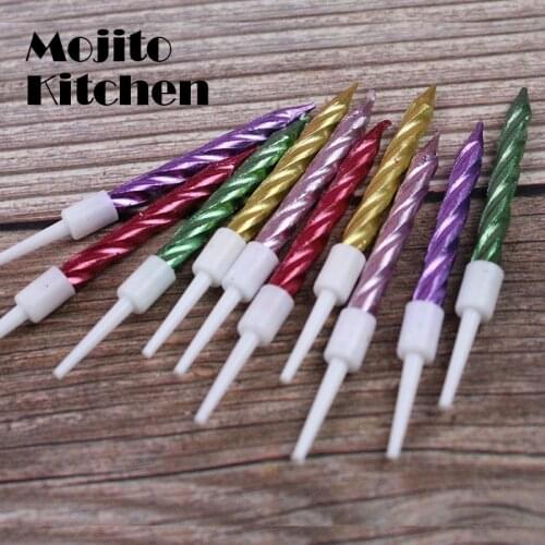 10pcs/set Thread Color Birthday Candles With Stand Cake Candle Event Party Supplies Wedding Party Decoration