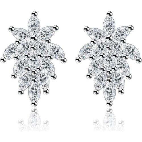 100% 925 sterling silver fashion shiny crystal leaf design ladiesstud earrings wholesale jewelry birthday gift drop shipping