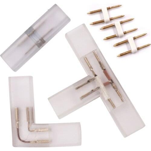 2 pin L T shape Corner connector middle plug With Copper needle for 110V 220V LED Strip 5050 3014 2835 single color