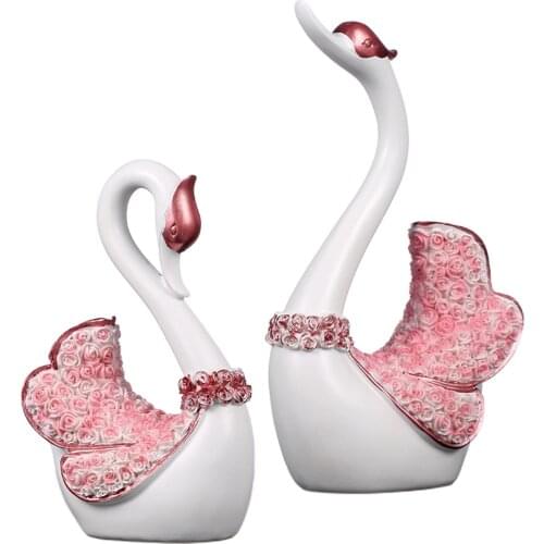 2pcs Swan Statue Animal Figurines Ornaments Crafts Sculpture Decor Artwork