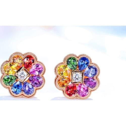 2021 Trend Flower Stud Earrings With Rainbow Cubic Zirconia Elegant Rose Gold Jewelry For Women Wedding Best Birthday Gift