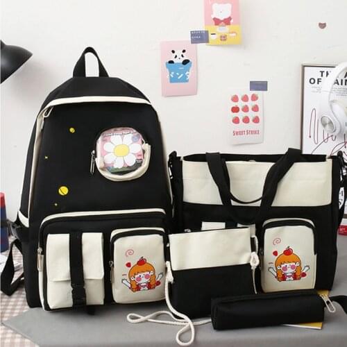 4Pcs/set Printing Canvas Cute School Bag For Teenagers Girls Student Larger Capacity Women School Backpacks Female Book Bags 50