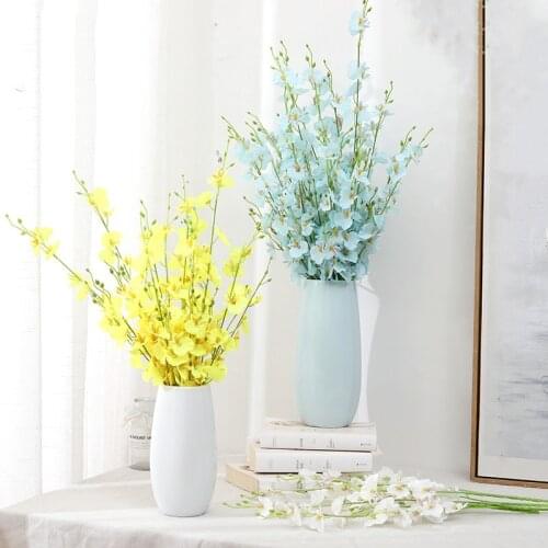 5 Fork Artificial Flower Yellow Dancing Orchid Vases for Wedding Home Decoration Phalaenopsis Bouquet Silk Christmas