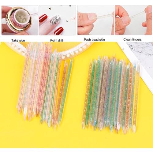 50pcs Reusable Crystal Stick Double End Nail Art Cuticle Pusher Grafting Lashes