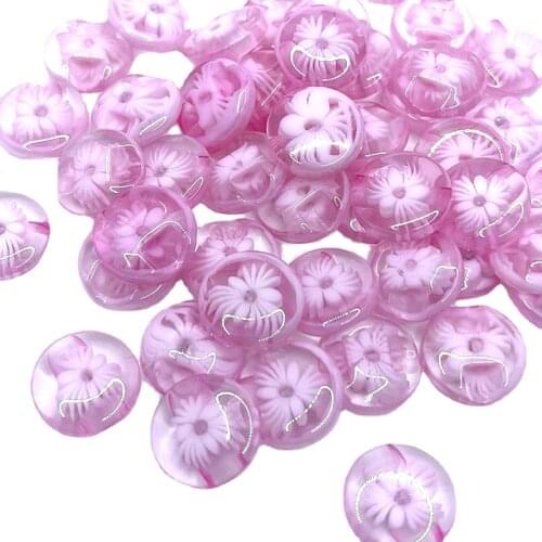 50pc Lots 14mm PINK color flower Plastic Buttons sewing/appliques/craft