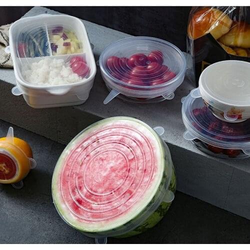 6 Pcs Food Silicone Fresh Cover Silicone Stretch Lids Kitchen Reusable Seal Lid bowl Lid Cover Food Wrap Kitchen Accessories