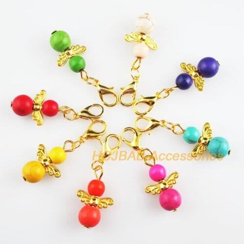 8 New Angel 14x21mm Charms Mixed Crackle Stone Gold Color Retro With Lobster Claw Clasps